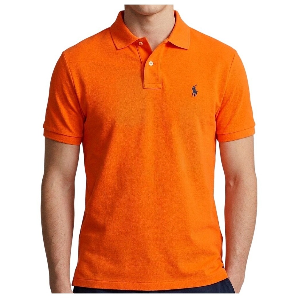 Polo Ralph Lauren Mens Classic Fit Mesh Pique Polo Shirt Orange‎ Large L New